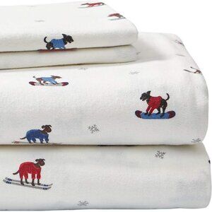 Eddie Bauer Flannel Sheet Set – Full Size – Ski Patrol Print – Soft Cotton